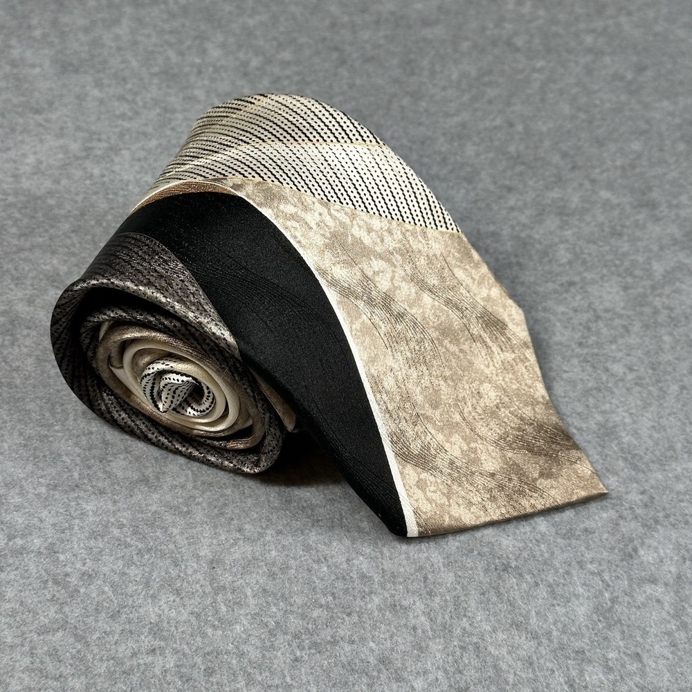 Nubio Silk Tie Abstract Geometric Beige Black Brown Designer 60x3.75in
